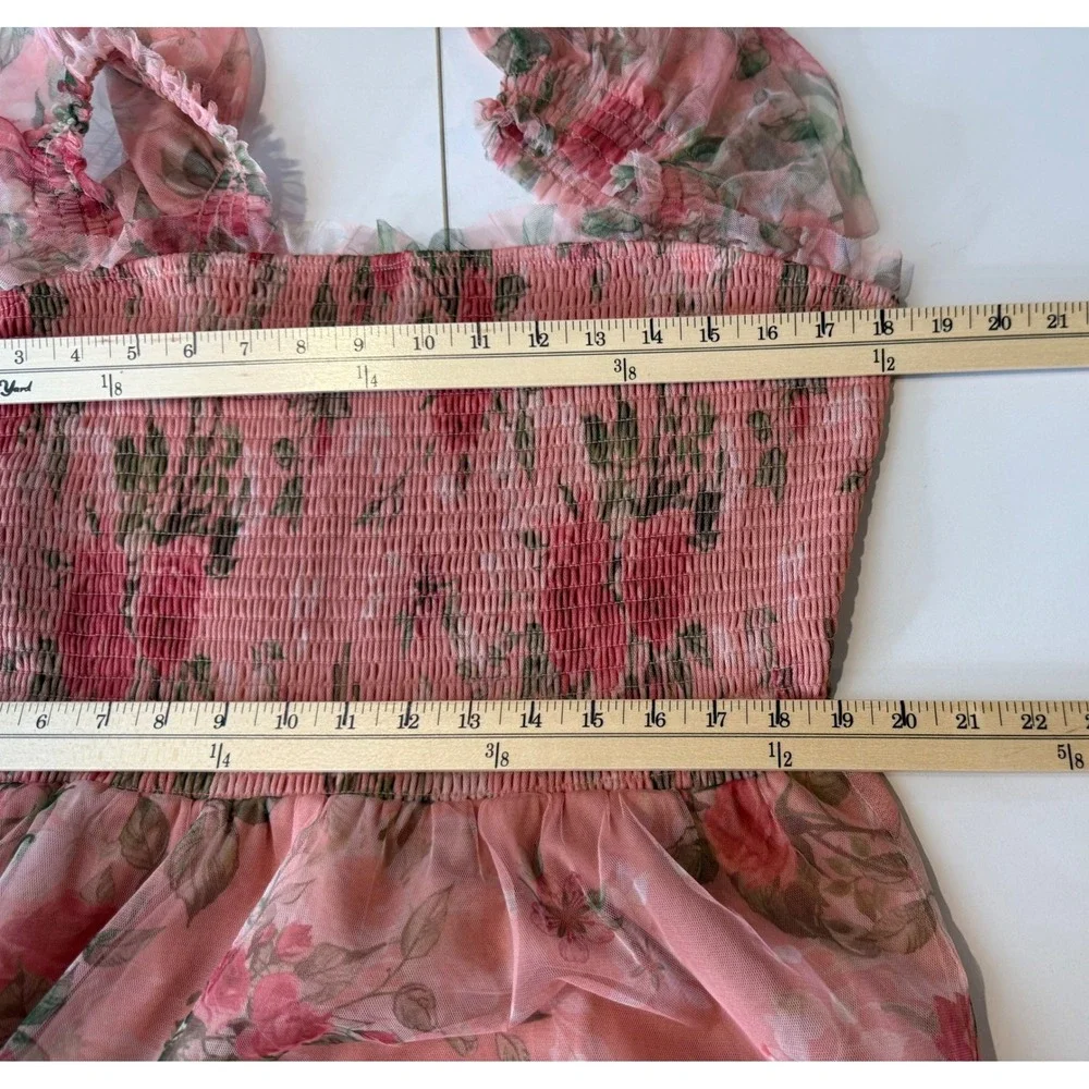 Baltic Born Clementine Tulle Dress Women XL Pink Floral Smocked Midi Cottage NEW - Picture 8 of 10